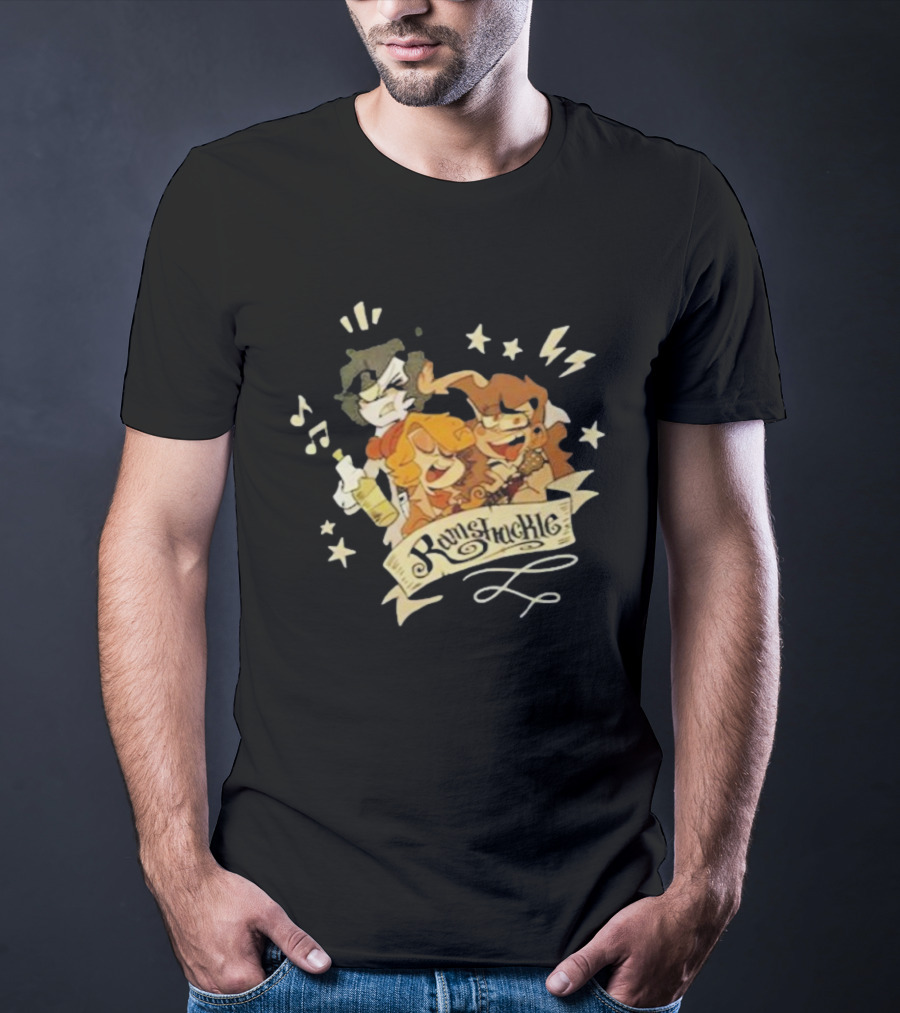 Zeddyzi Ramshackle Trio Cartoon Characters With Music And Stars T-Shirt