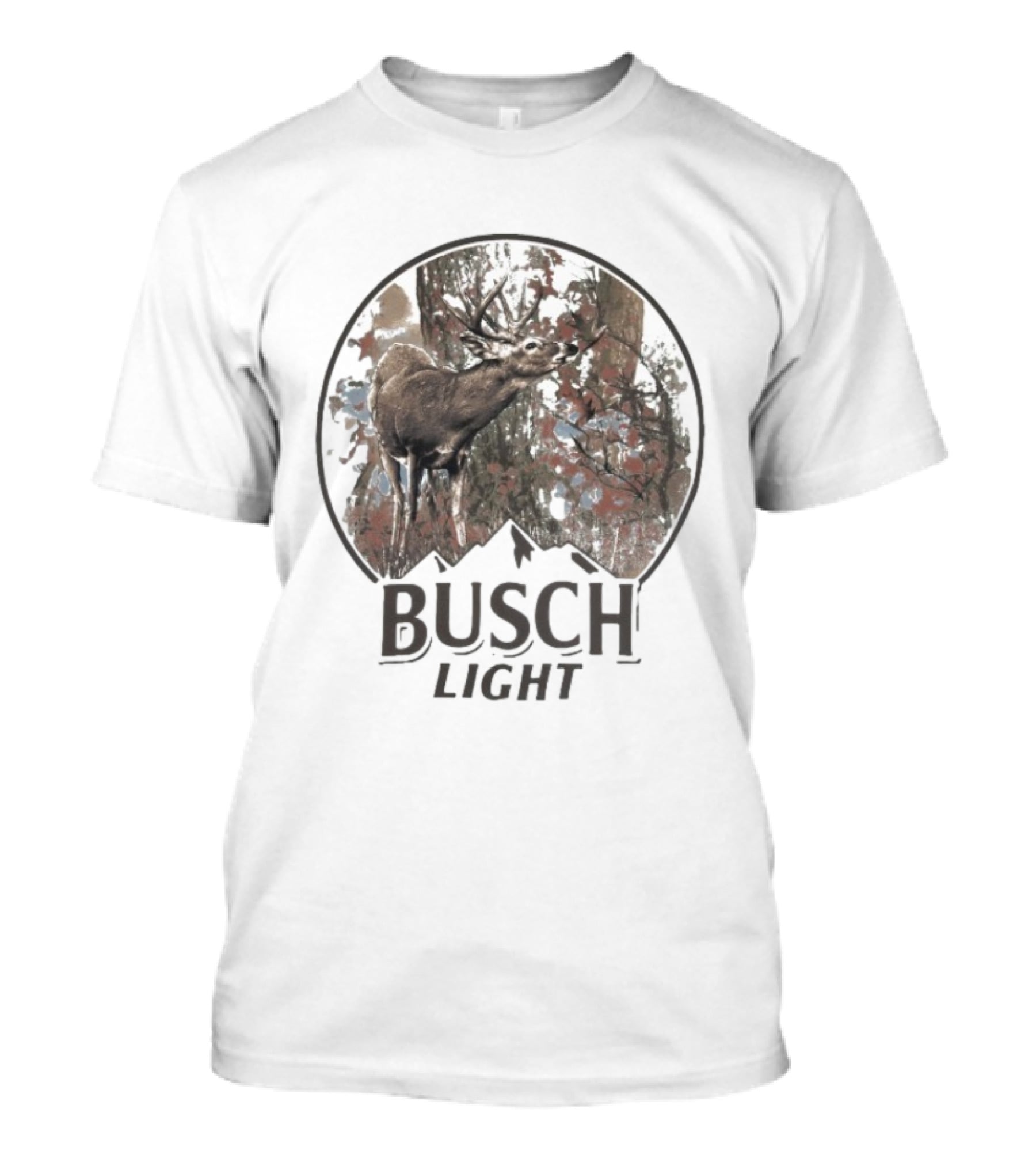 Busch Light Buck Deer In Forest Woods Scene T-Shirt