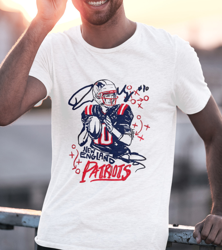 Drake Maye New England Patriots Quarterback XOXO Playbook T-Shirt