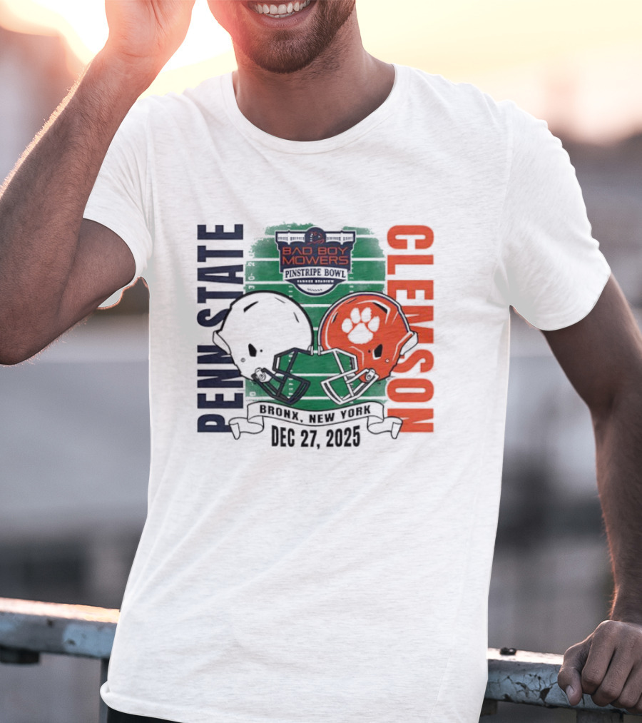Clemson Vs Penn State Bad Boy Mowers Pinstripe Bowl 2025 Dueling Helmets T-Shirt