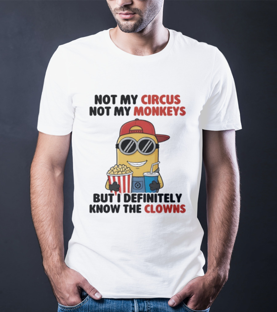 Circus Monkeys Clowns Minion With Popcorn And Drink T-Shirt