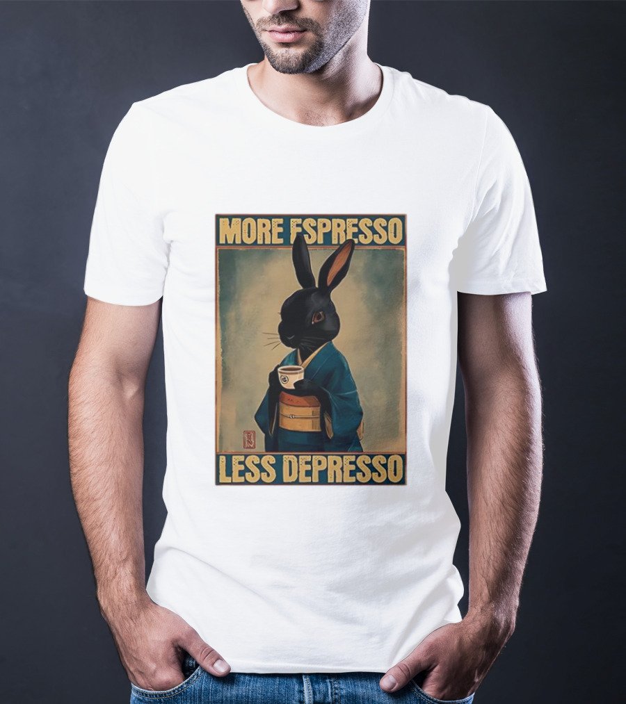 More Espresso Less Depresso Black Rabbit In Classic Kimono T-Shirt