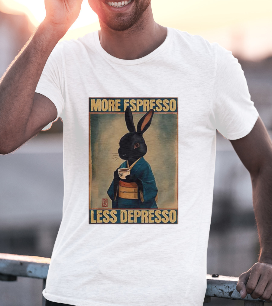 More Espresso Less Depresso Black Rabbit In Classic Kimono T-Shirt