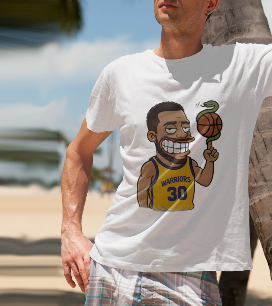 Warriors 30 Steph Curry Cartoon Snake Basketball T-Shirt