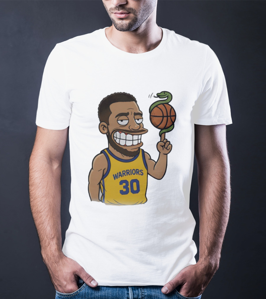 Warriors 30 Steph Curry Cartoon Snake Basketball T-Shirt