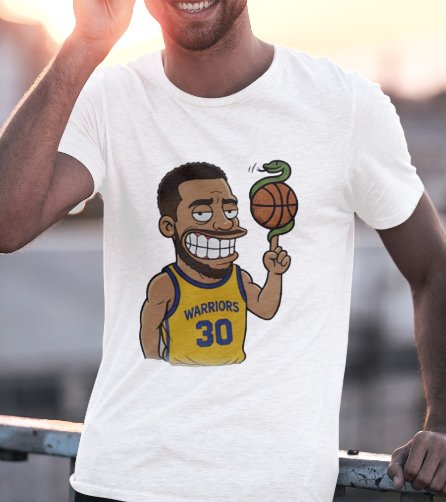 Warriors 30 Steph Curry Cartoon Snake Basketball T-Shirt