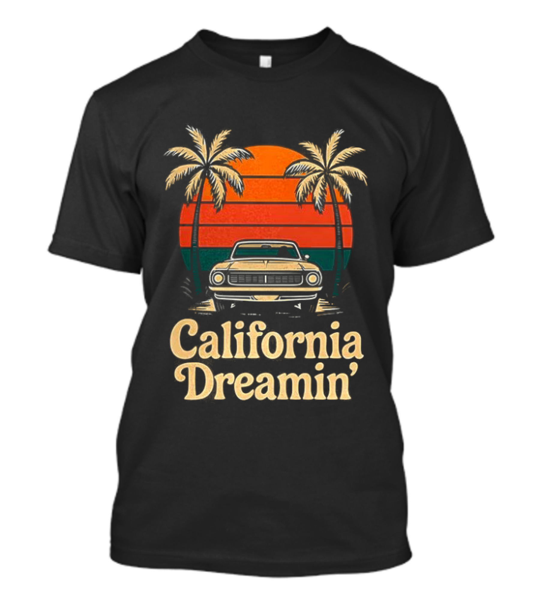 California Dreamin Vintage Sunset Car Palm Trees T-Shirt