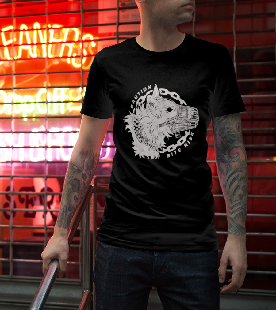 Caution Bite Risk Dog Muzzle Chain T-Shirt