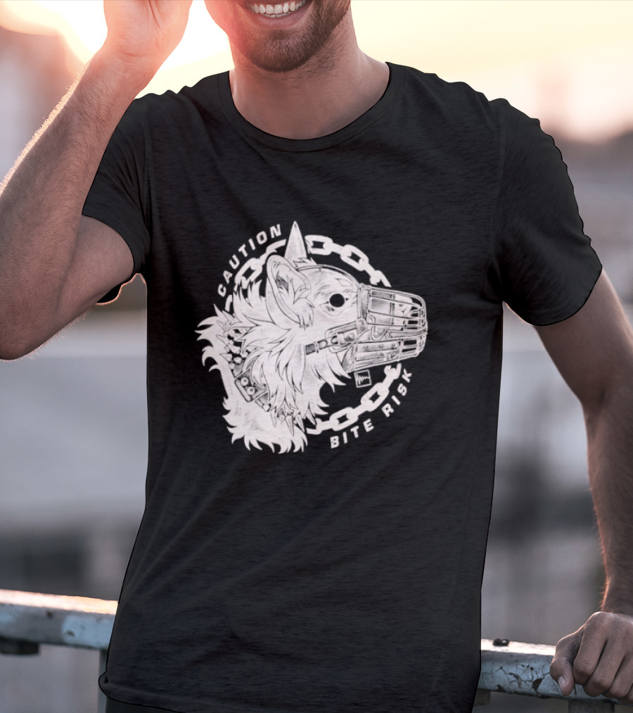 Caution Bite Risk Dog Muzzle Chain T-Shirt