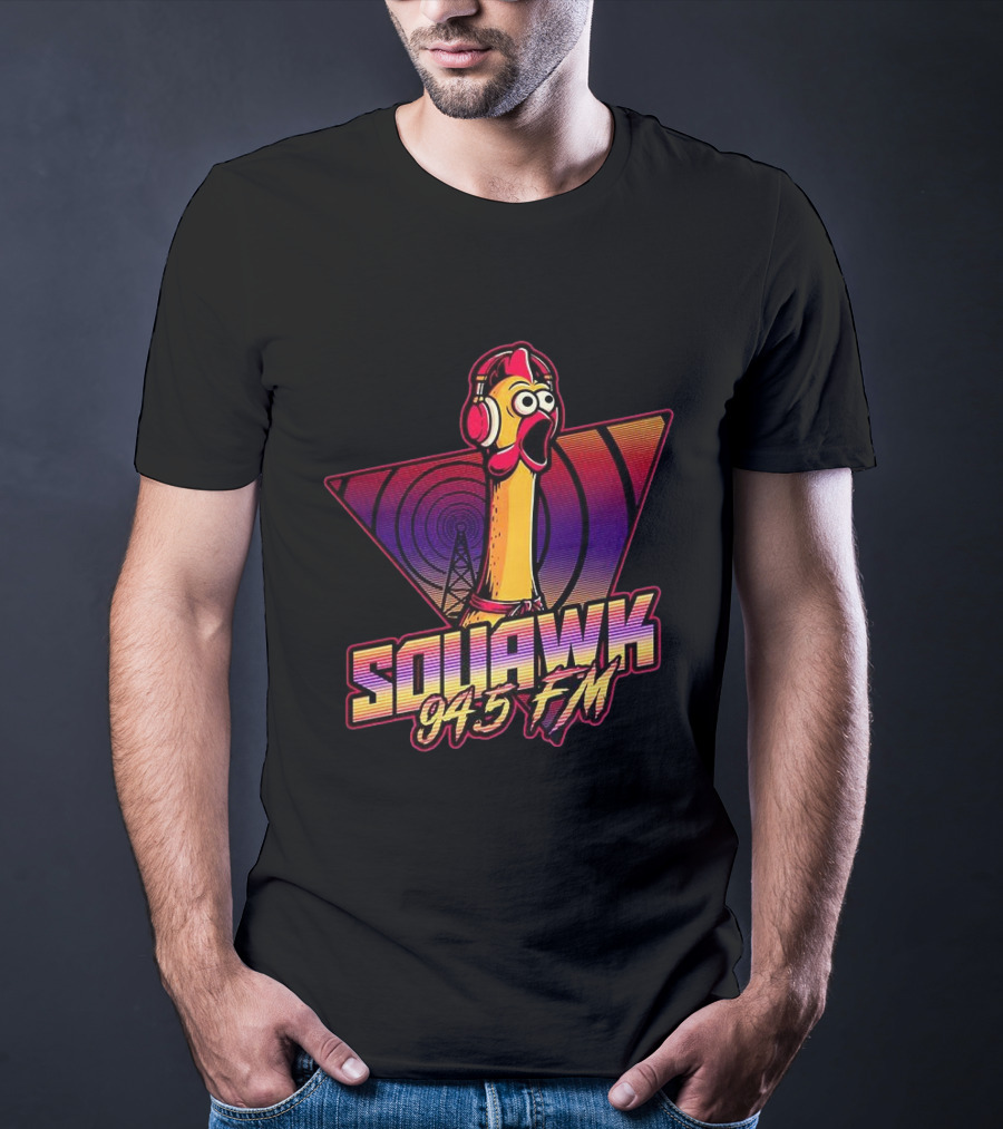 SQUAWK 94.5 FM Chicken Vaporwave Radio Triangle T-Shirt