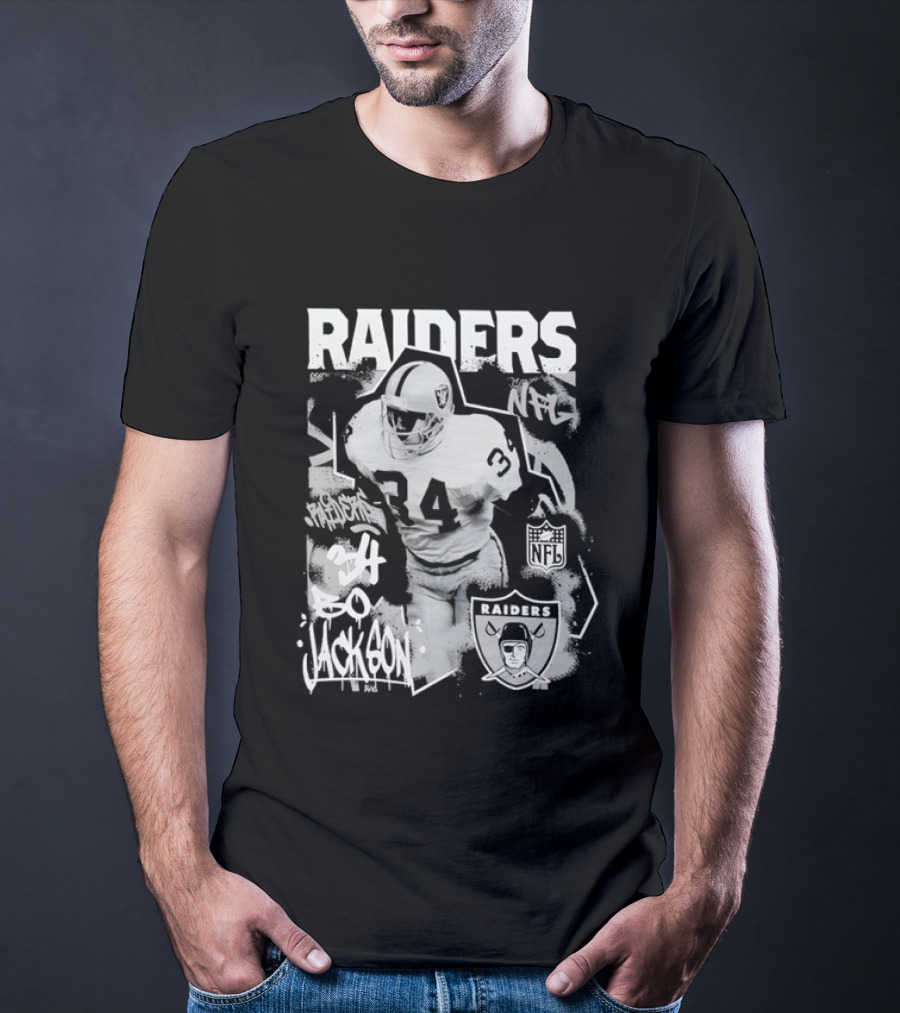 Las Vegas Raiders Bo Jackson 34 Mitchell And Ness Star Player NFL Raiders T-Shirt