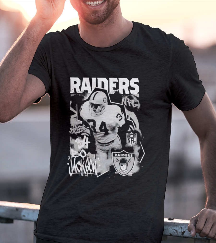 Las Vegas Raiders Bo Jackson 34 Mitchell And Ness Star Player NFL Raiders T-Shirt