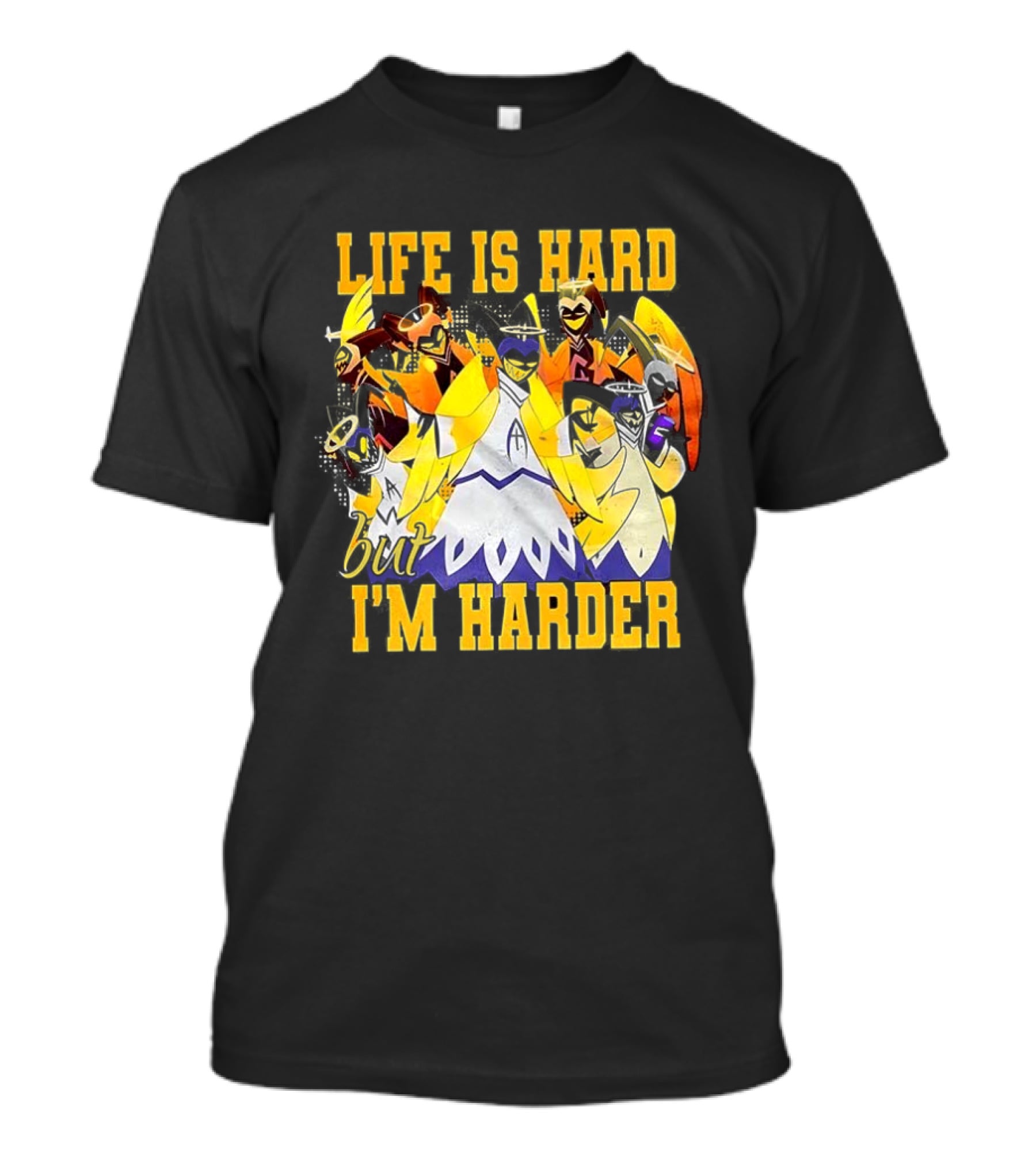 Hazbin Hotel Life Is Hard But I'm Harder Yellow Characters T-Shirt