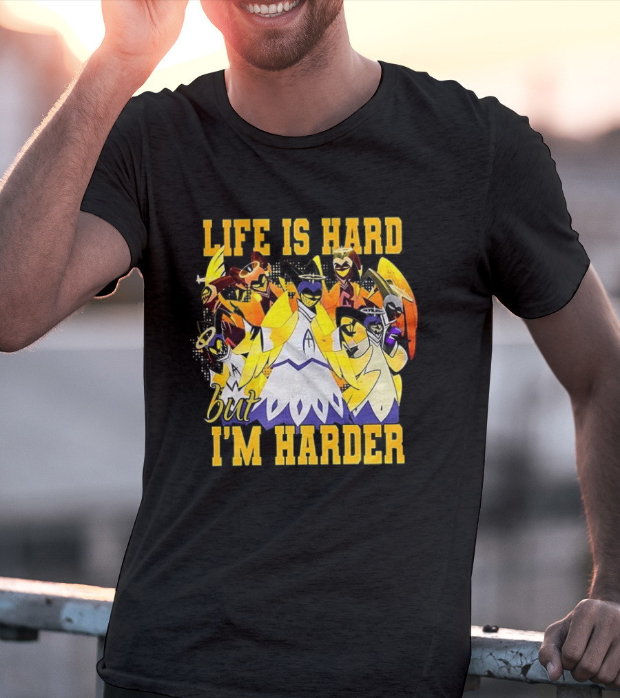 Hazbin Hotel Life Is Hard But I'm Harder Yellow Characters T-Shirt