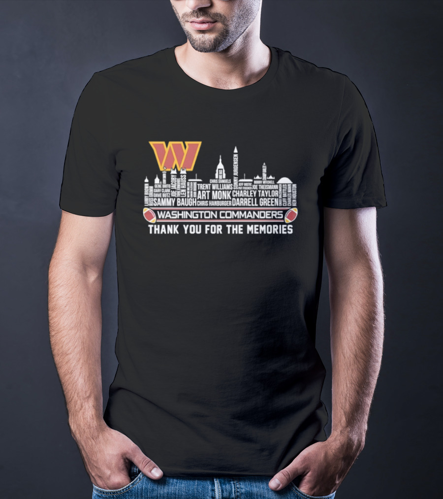 Washington Commanders Thank You For The Memories City Skyline W Logo Football Symbols T-Shirt