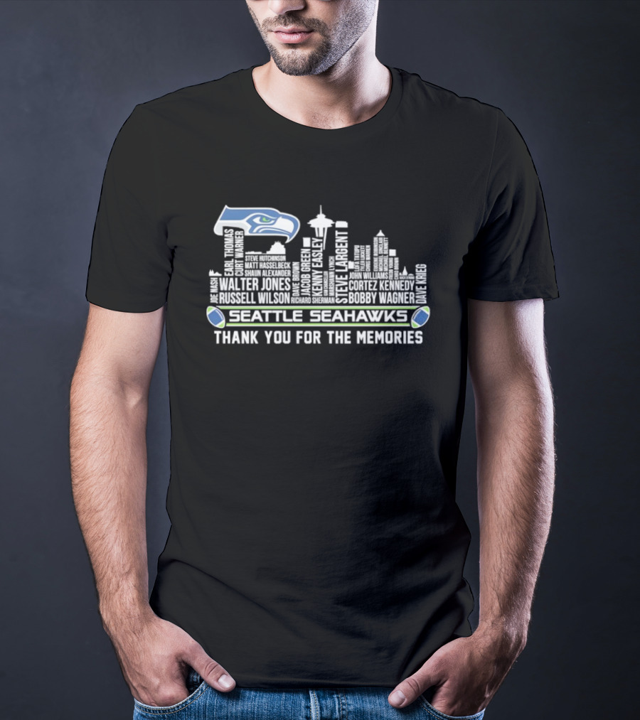 Seattle Seahawks Thank You For The Memories City Skyline Player Names T-Shirt