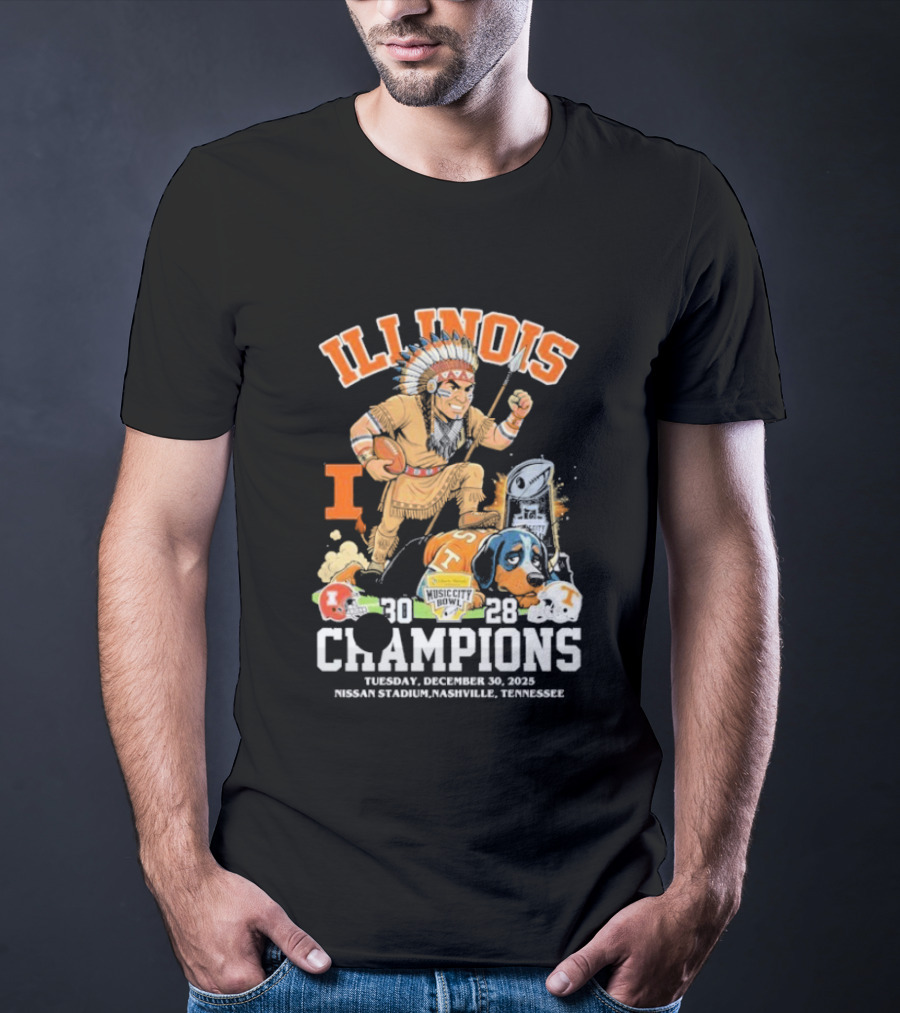 Illinois Fighting Illini Music City Bowl 2025 Champions December 30 Nashville 30 28 Score T-Shirt
