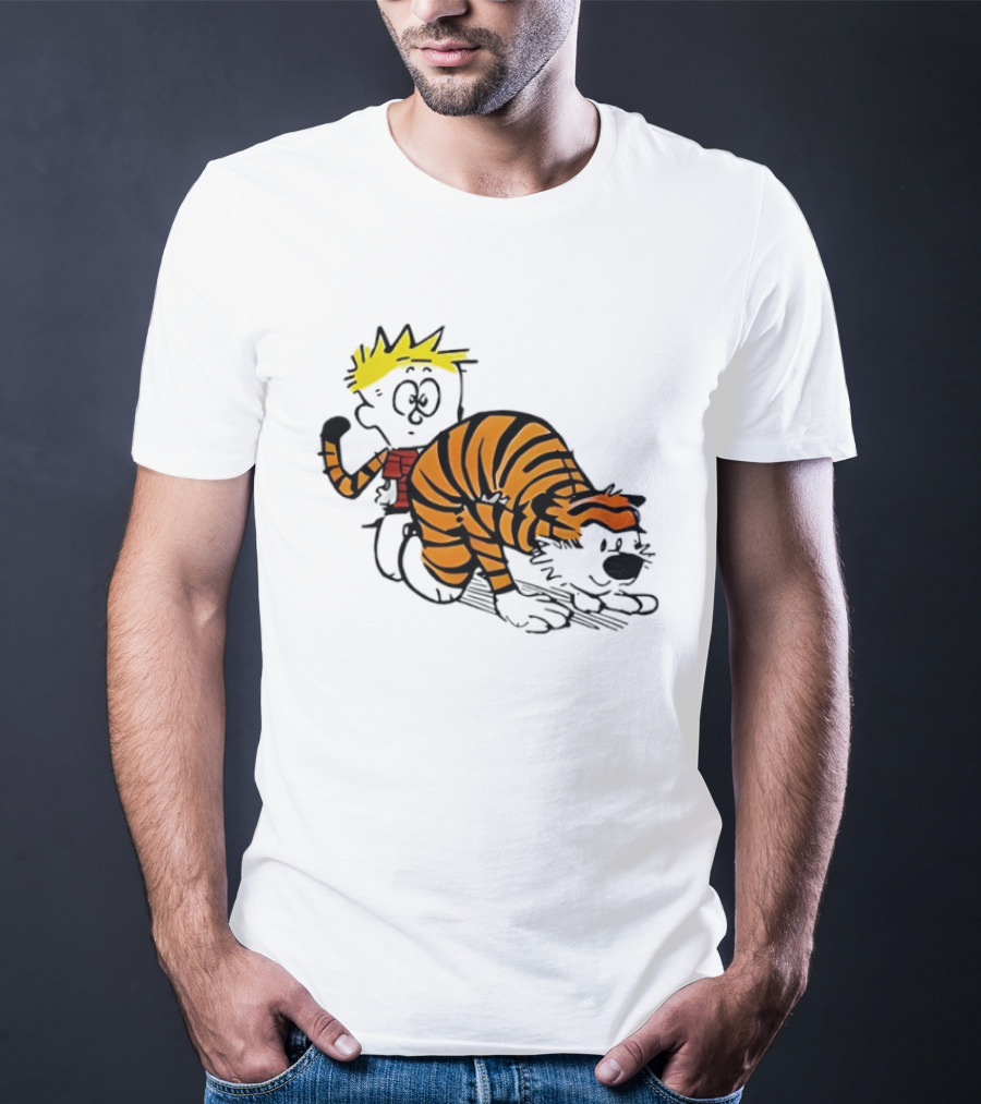 Calvin And Hobbes Tiger Stripe Cartoon Meme T-Shirt