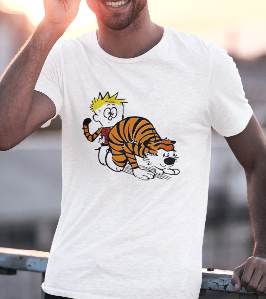 Calvin And Hobbes Tiger Stripe Cartoon Meme T-Shirt