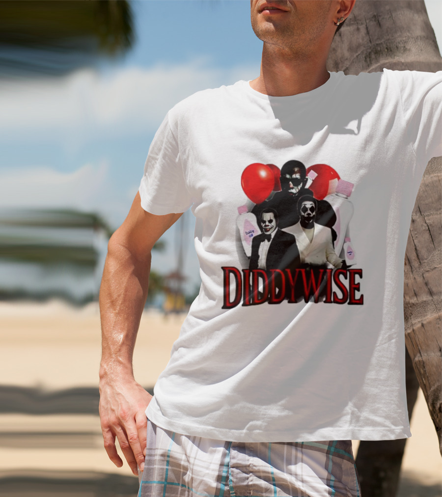 Diddywise Baby Oil Clown Red Balloons Creepy Clown Faces T-Shirt