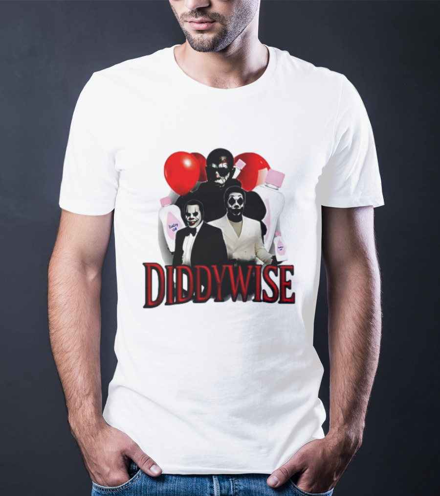 Diddywise Baby Oil Clown Red Balloons Creepy Clown Faces T-Shirt