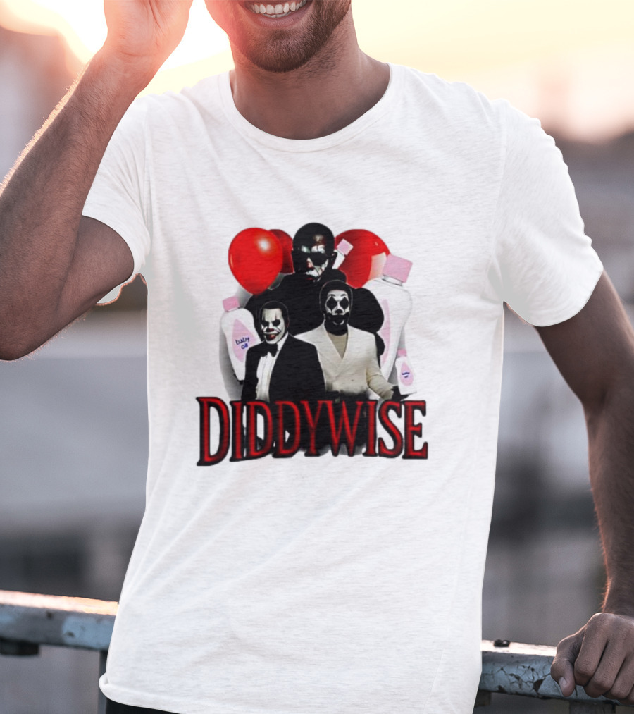 Diddywise Baby Oil Clown Red Balloons Creepy Clown Faces T-Shirt