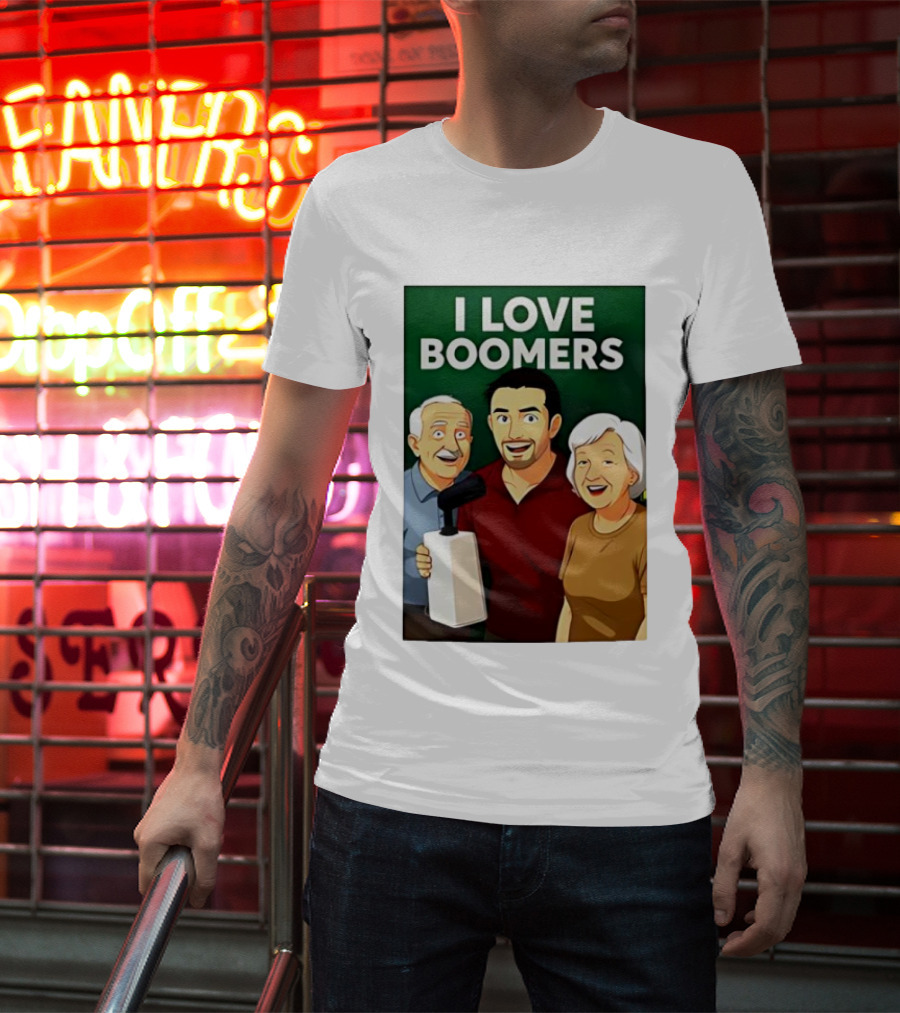 I Love Boomers Family Cartoon Style Nostalgic Humor T-Shirt