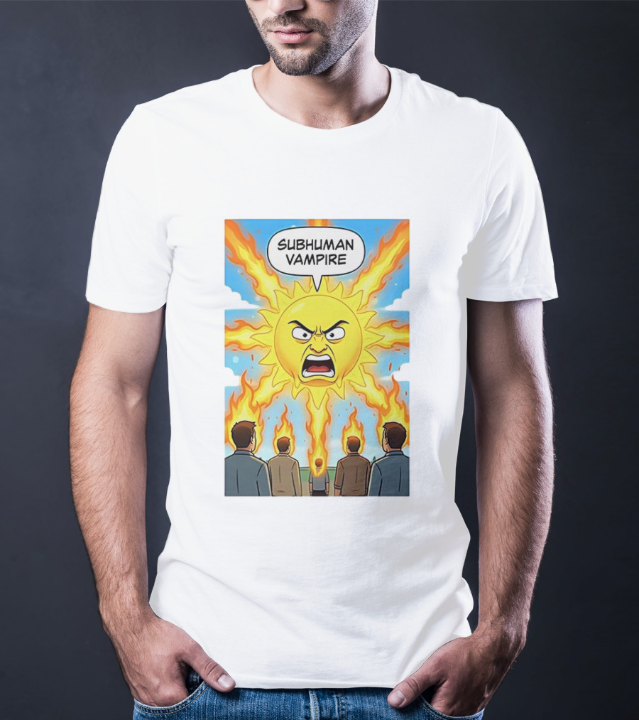 Subhuman Vampire Angry Sun Cartoon With Flames T-Shirt