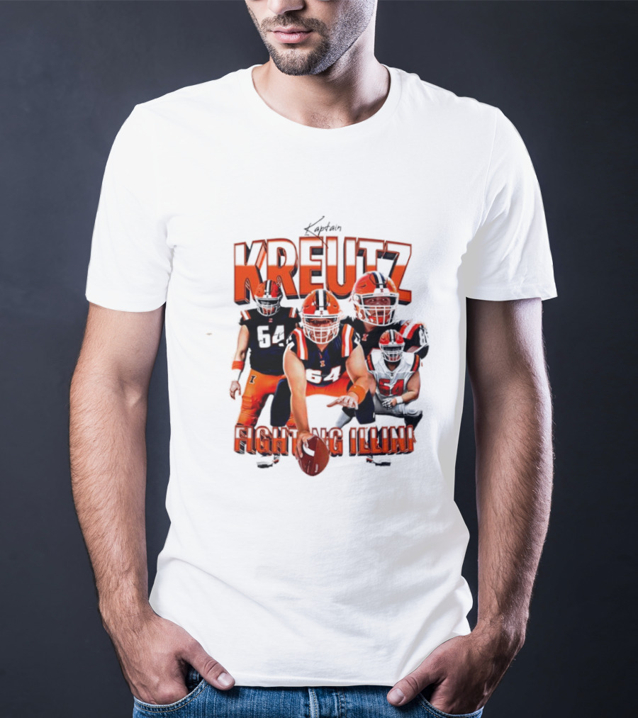 Kreutz Fighting Illini Football Player Action Pose Orange And Blue T-Shirt