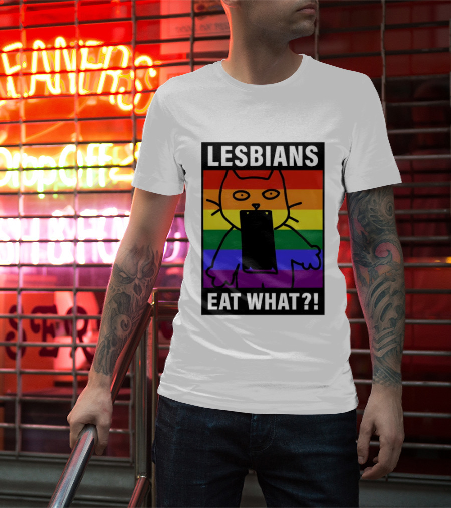 Lesbians Eat What LGBT Cat Rainbow Flag T-Shirt