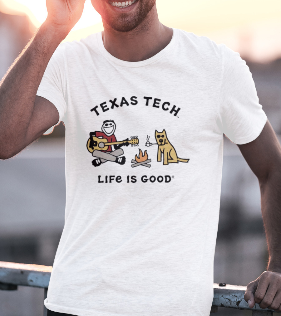 Texas Tech Life Is Good Jake Dog With Guitar And Campfire T-Shirt