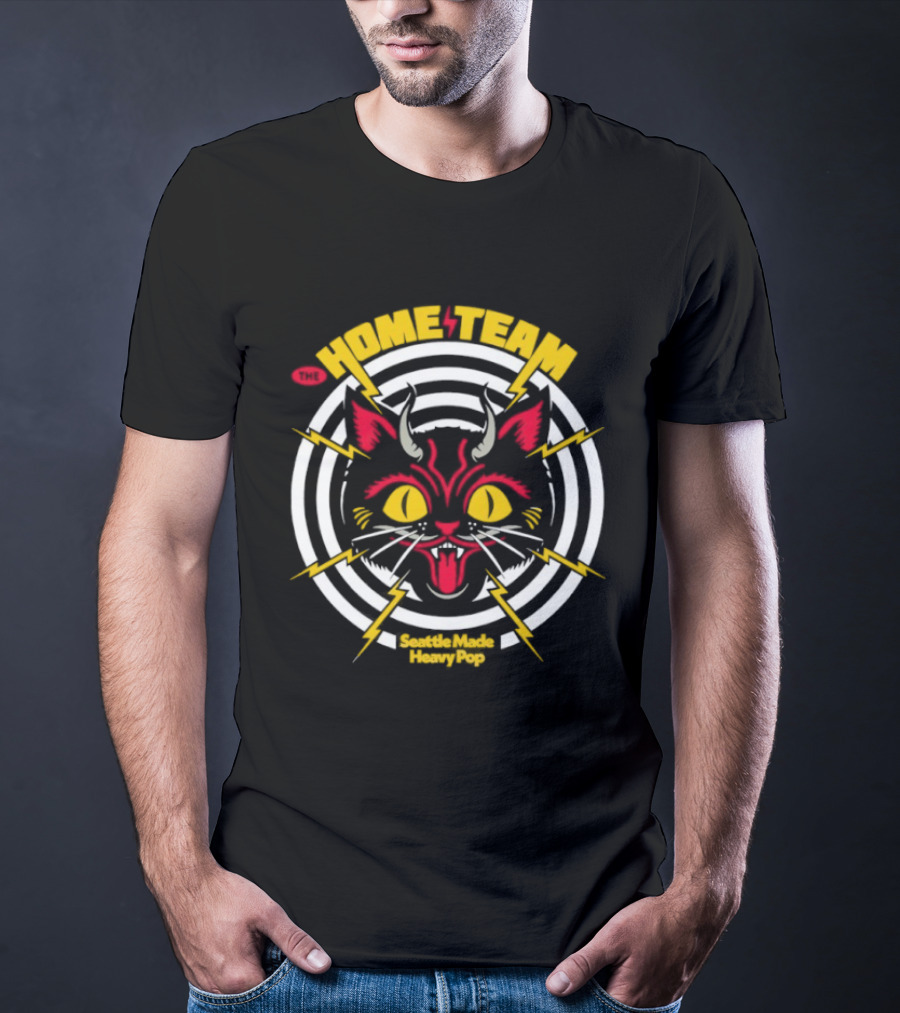 Devil Cat The Home Team Seattle Made Heavy Pop Vibrant Horned Feline With Striking Lightning Bolts T-Shirt