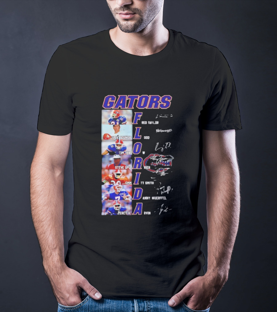 Gators Florida Football Legends Fred Taylor Jack Youngblood Tim Tebow Steve Spurrier Emmitt Smith Danny Wuerffel Percy Harvin Signature Collection T-Shirt