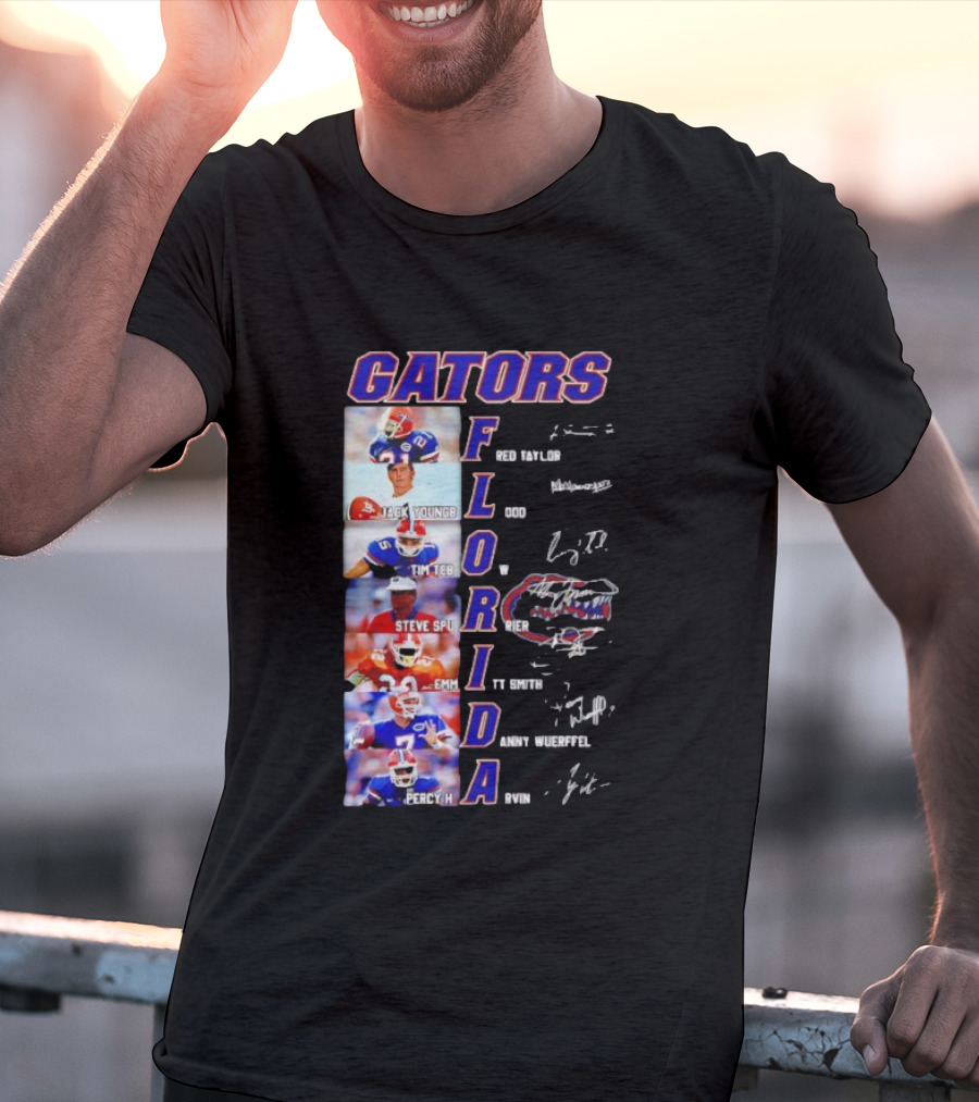 Gators Florida Football Legends Fred Taylor Jack Youngblood Tim Tebow Steve Spurrier Emmitt Smith Danny Wuerffel Percy Harvin Signature Collection T-Shirt