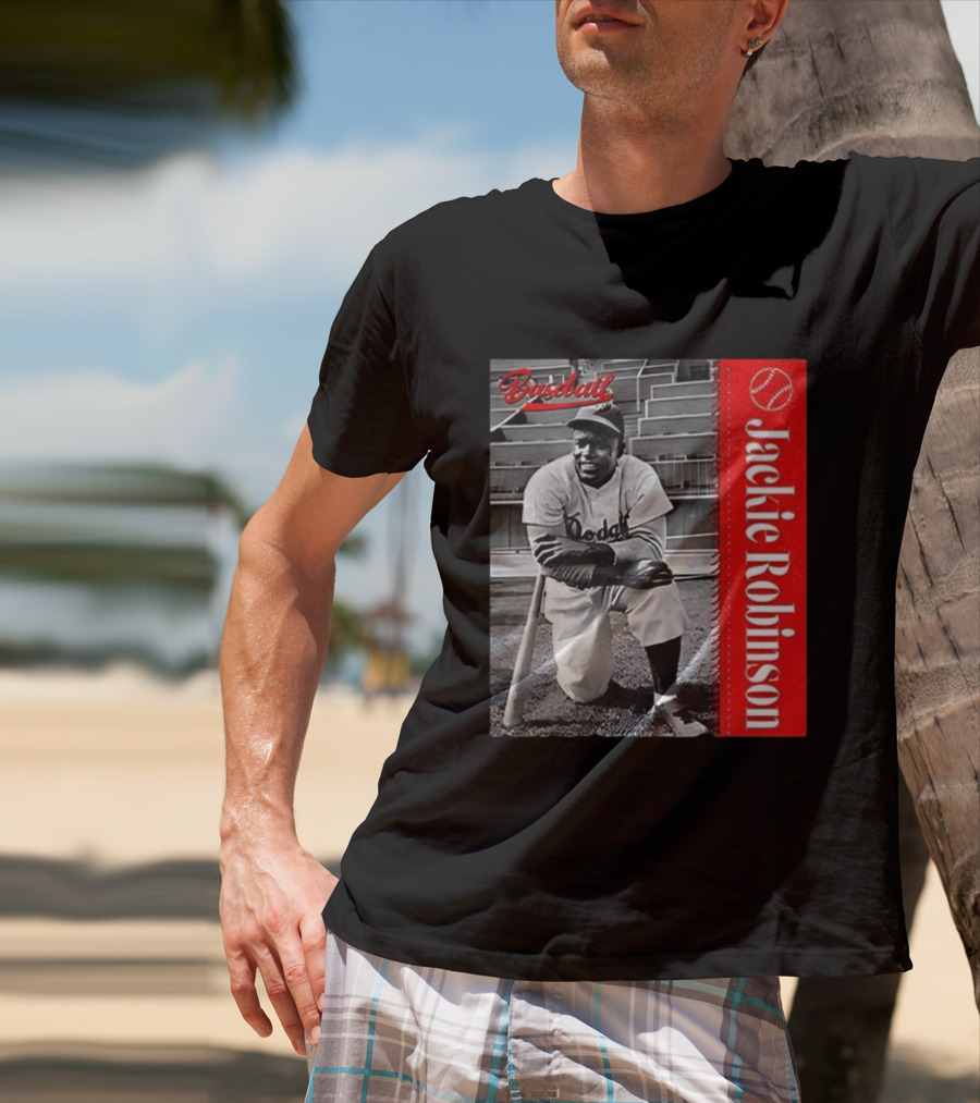 Jackie Robinson Baseball Dodgers Vintage Black And White Image T-Shirt