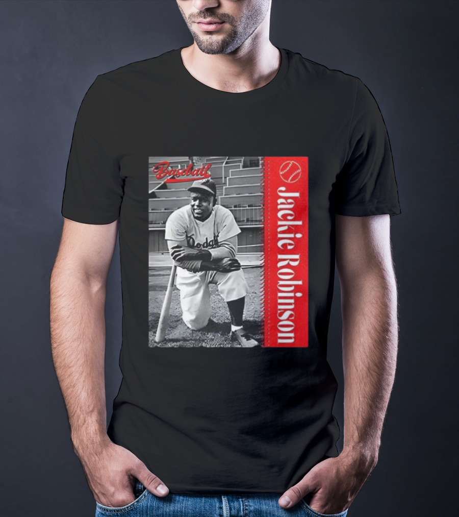 Jackie Robinson Baseball Dodgers Vintage Black And White Image T-Shirt