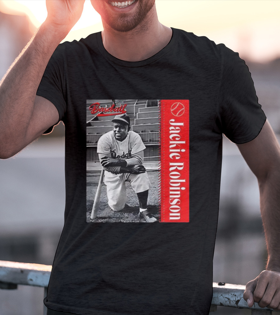 Jackie Robinson Baseball Dodgers Vintage Black And White Image T-Shirt