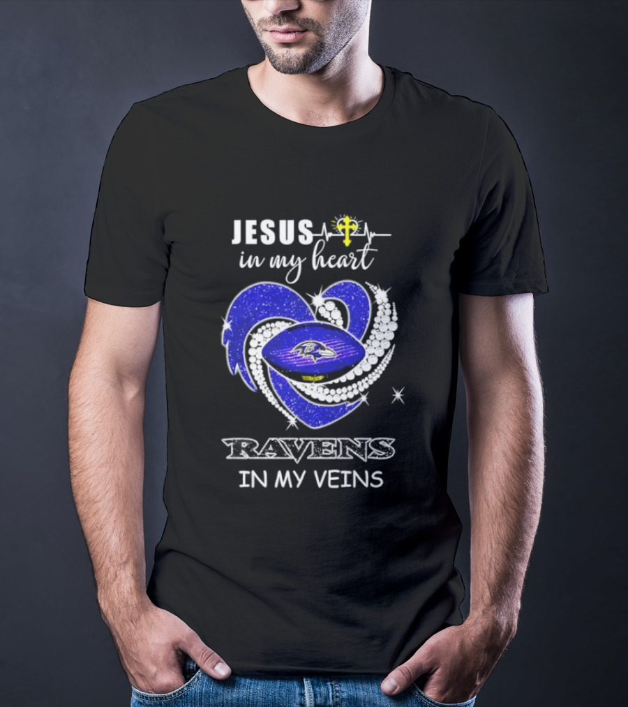 Jesus In My Heart Ravens In My Veins Football Spirit T-Shirt