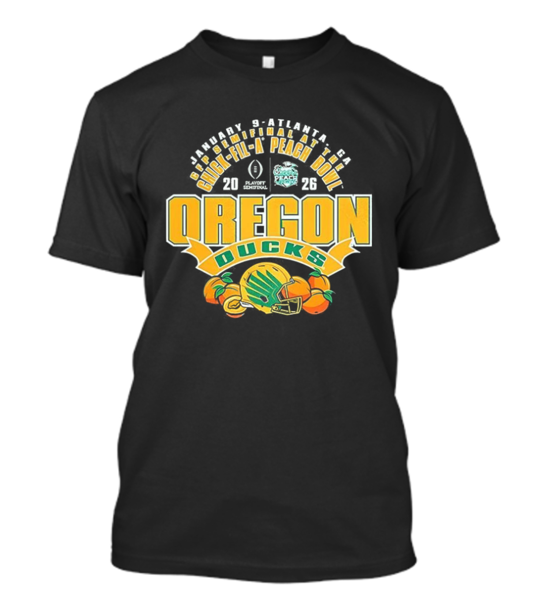 Oregon Ducks NCAA CFP Semifinal Chick Fil A Peach Bowl 2026 Helmet Peaches T-Shirt