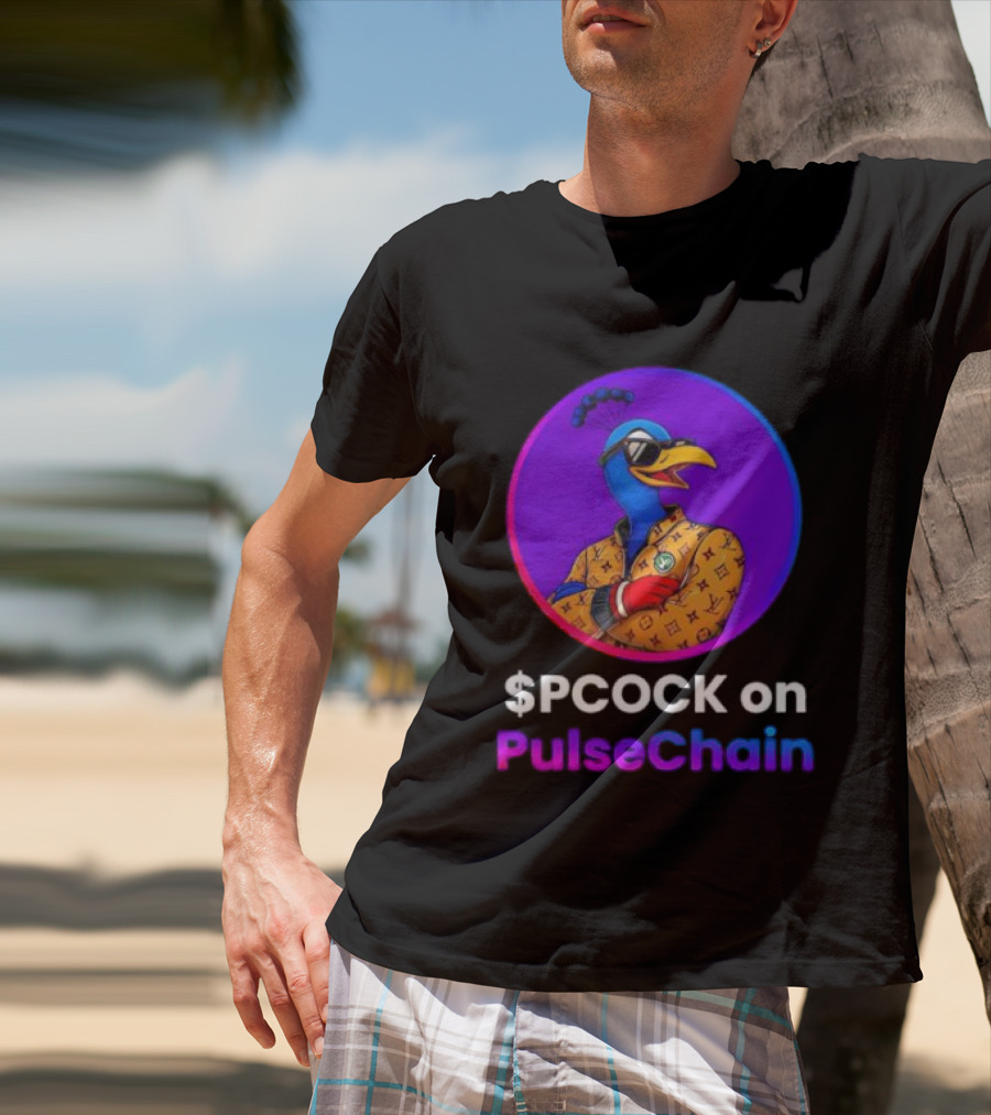 $PCOCK On PulseChain Peacock With Sunglasses And Patterned Outfit T-Shirt