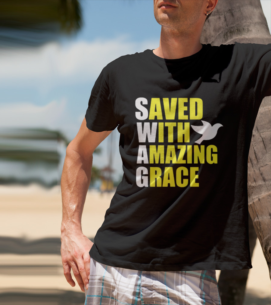 Saved With Amazing Grace Dove Symbol Spiritual T-Shirt