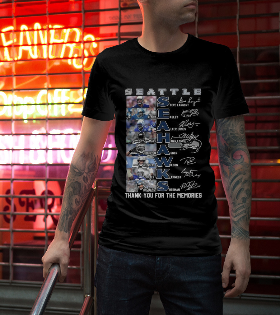 Seattle Seahawks Thank You For The Memories Player Signatures NFL Honor T-Shirt