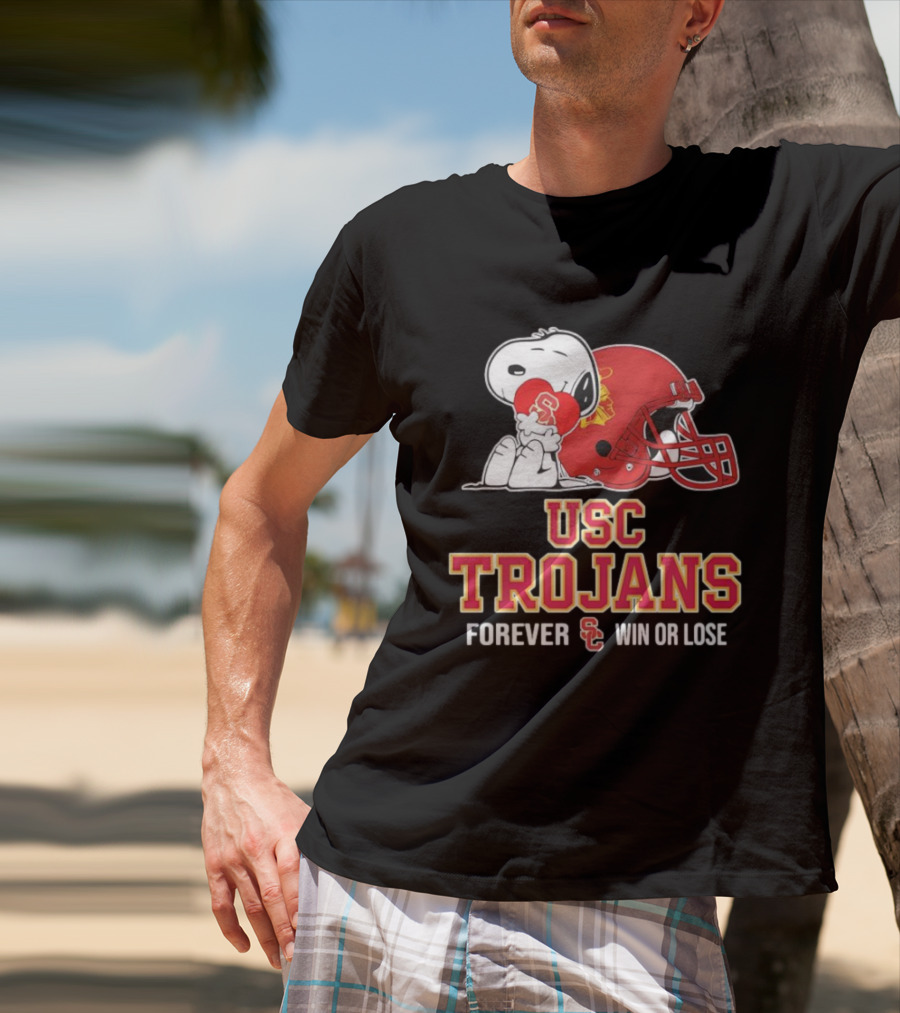 Snoopy Embraces USC Trojans Spirit Forever Win Or Lose T-Shirt