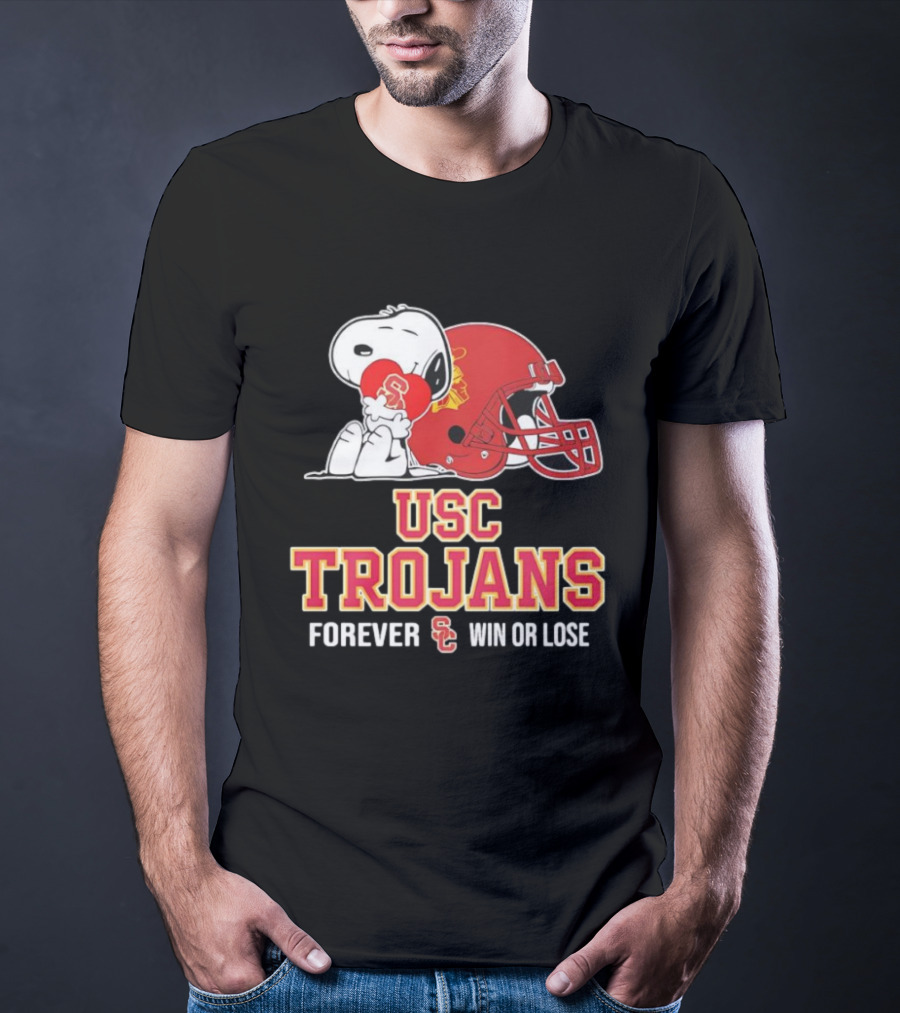 Snoopy Embraces USC Trojans Spirit Forever Win Or Lose T-Shirt