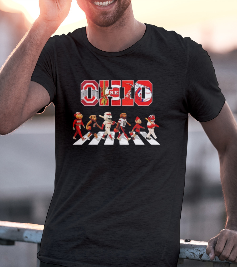 Ohio State Browns Indians Reds Cavaliers Bengals Guardians Mascots Abbey Road T-Shirt