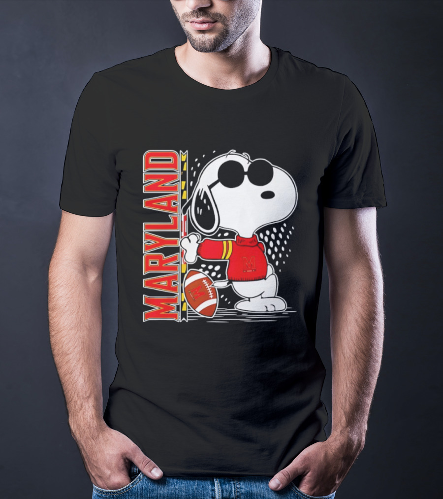 Snoopy Joe Cool With Football And Maryland Terrapins T-Shirt
