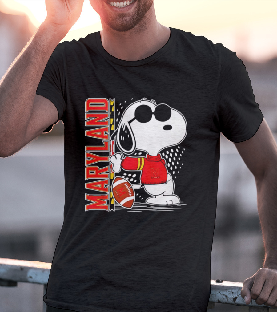 Snoopy Joe Cool With Football And Maryland Terrapins T-Shirt