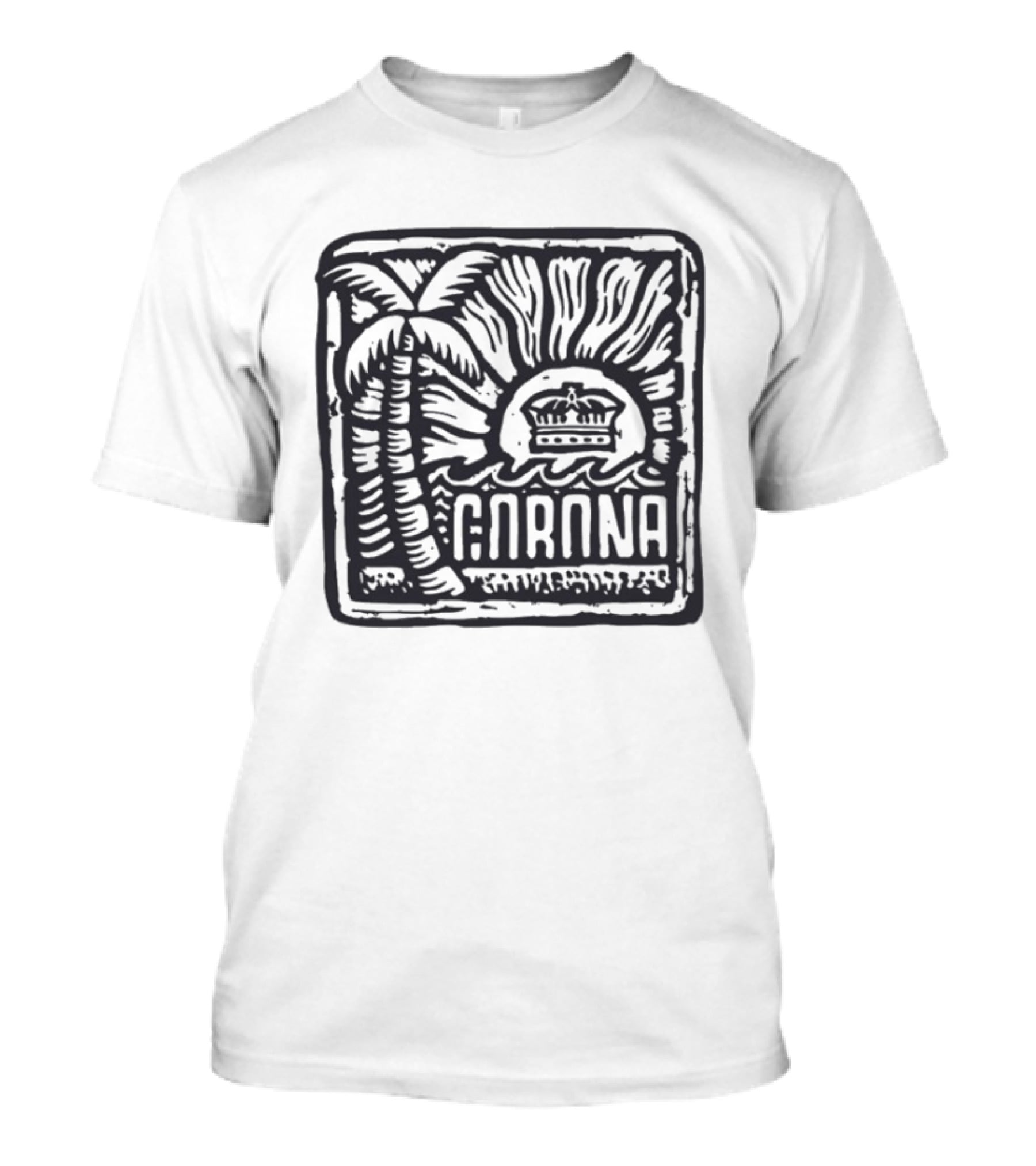 Corona Palm Tree Crown Sunburst Woodblock T-Shirt