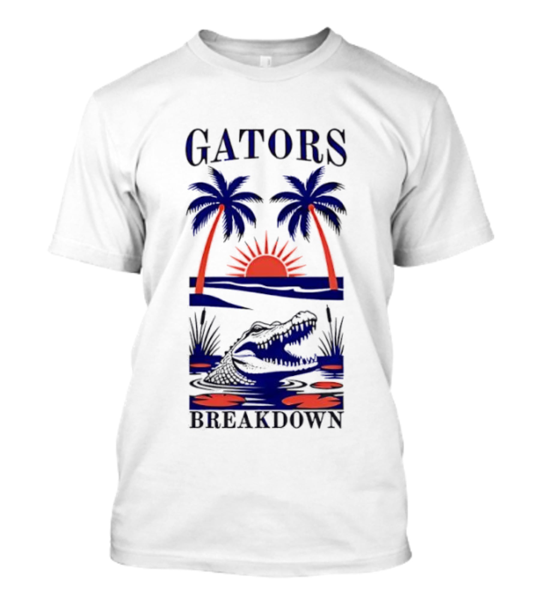 Gators Breakdown Swamp Beach Sunset Palms Alligator T-Shirt