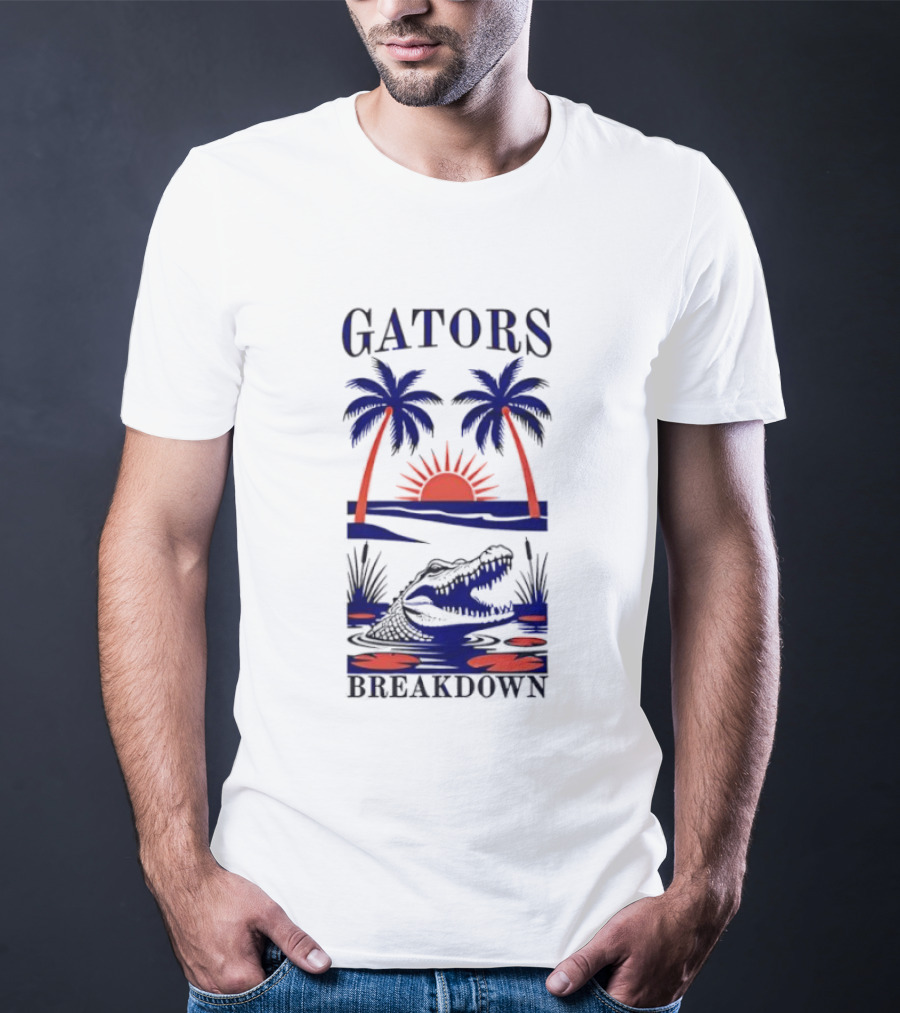 Gators Breakdown Swamp Beach Sunset Palms Alligator T-Shirt